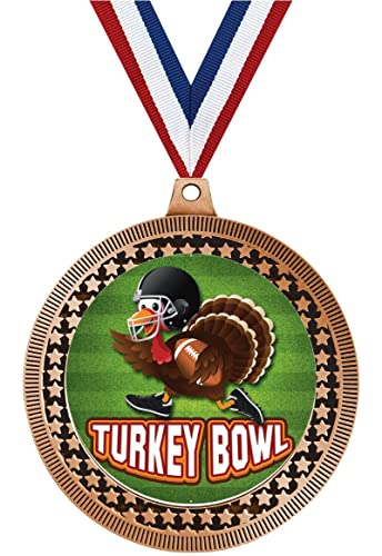 2.75" Turkey Bowl Award Medals, Bronze Vega Turkey Bowl Team Trophy Awards Includes Free Neck Ribbon 10 Pack