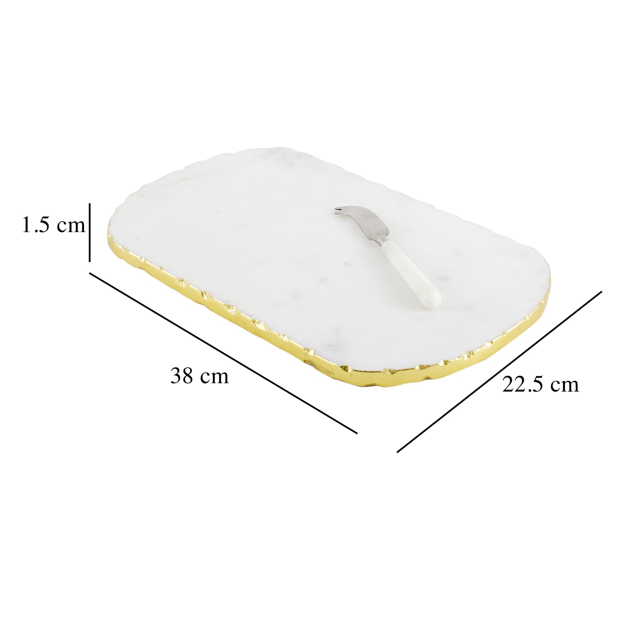 NikkisPride Indian Made Premium Marble Cheese Platter || Charcuterie Board with Stainless Steel Cheese Knife Combo Standard Size 38 cm x 22.5 cm 4
