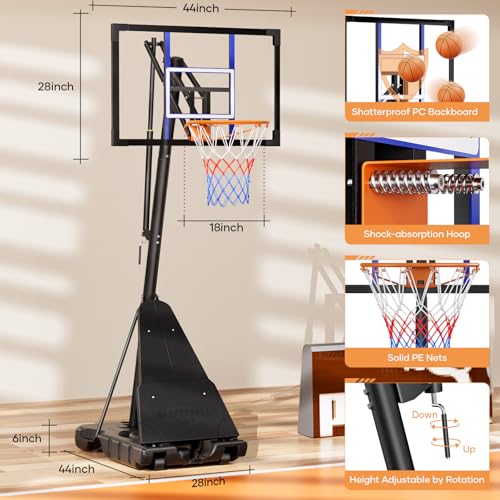 Image of Asbest Adjustable Basketball Hoop Outdoor 10FT with 44 /48 Inch Backboard, Portable Basketball Hoops & Goals Outdoor with Stepless Crank, for Youth Adults Kids