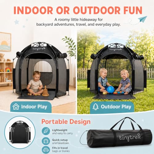 Image of TinyTrek Kids Play Tent for Indoor and Outdoor Fun, Portable Pop Up Tent with Breathable Mesh, Toddler Play Space for Travel, Backyard, Camping and Playroom Use