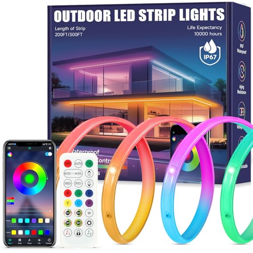 Image of Outdoor LED Strip Lights Waterproof, 300FT RGB IP67 Led Lights with App and Remote Control, Color Changing Led Rope Lights for Garden, Pool, Patio, Balcony Decor