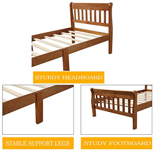 Softsea Twin Platform Bed Frame With Headboard And Footboard For Kids, Solid Wood Twin Bed Frame With Support Slats/Easy Assembly (Twin, Oak) #TOP3