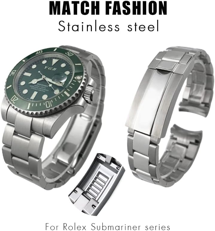 Wscebck 316L Stainless Steel Watchband 20mm for Rolex Submariner Daytona Date Just Sliding Lock Silver Solid Watch Strap (Color : Sub Matte, Size : 20mm)