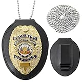 Security Badges, Removable Leather badge holder included Spring Clip and Neck Chain - Gold