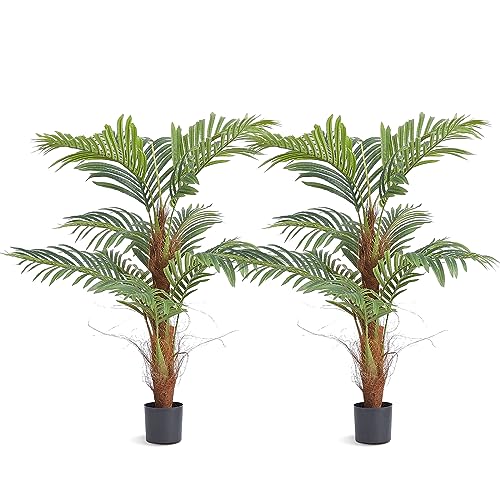 VEVOR Árbol Artificial 1219mm Planta Artificial PE Areca Palmera 2 Árboles Falsos Verdes con Maceta 127x113 mm Decoración de Plantas Falsas para Hogar Oficina Centros Comerciales Interiores Exteriores