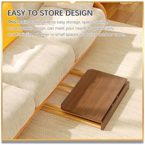 Image of 4NM 23.6 inch Mobile Small Folding Desk, Foldable Rolling Computer Home Office Desk, Study Writing Table for Small Space Saving Bedroom, with Wheels - Brown and Gold