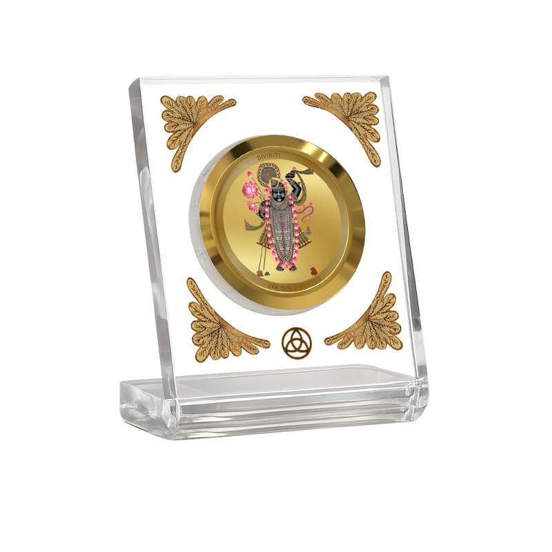 Image of DIVINITI 24K Gold Plated Lord Shrinath Ji Acrylic Frame for Car Dashboard, Home Temple & Office Table | Premium Spiritual Gift, Blessings for Protection & Positivity, 8x7 cm Decorative Showpiece