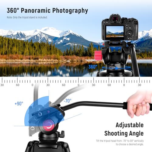 Image of NEEWER 79 inch Camera Tripod with 360 Fluid Head, Heavy Duty Aluminum Alloy Video Stand with QR Plate Compatible with Canon Nikon Sony and Other DSLR Camera Camcorder, Load Up to 17.6lb, Cleaning Cloth