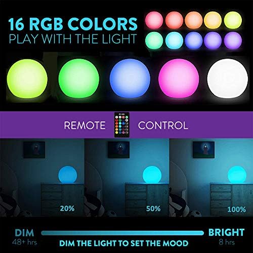 Mr.Go 14-inch LED Ball Light, Cordless Rechargeable Globe Lamp w/Remote, 16 RGB Color Changing Dimmable Mood Lamp, Waterproof Decorative Glow Orb Light for Home Outdoor Garden Patio Pool Party Decor — view 3