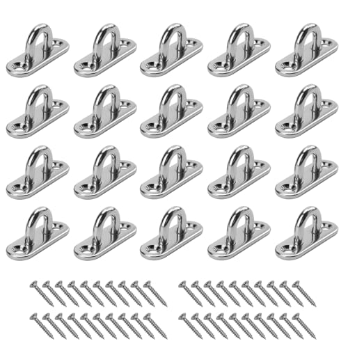 HEIYUET 20 Stück M5 Ösenplatte Edelstahl, Ösen Halterung Edelstahl Wandöse mit Schrauben, M5 Augplatten mit Öse Deckenhaken für Sonnensegel und Deckenbefestigung