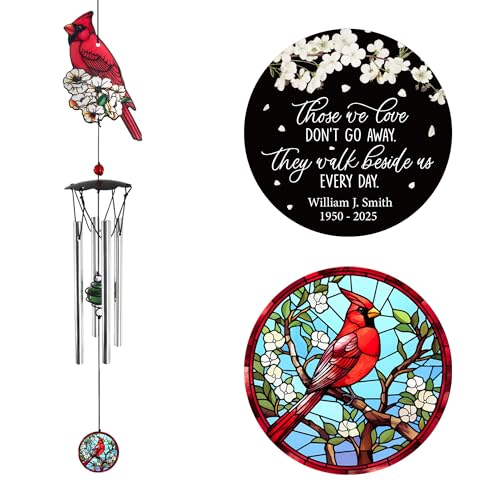 Image of ASTARIN Customized Cardinal Sympathy Wind Chimes, Cheap Personalized Wind Chime Memorial, Sorry for Your Loss Gifts for Loss of Mother /Father /Son, Small Wind Chimes