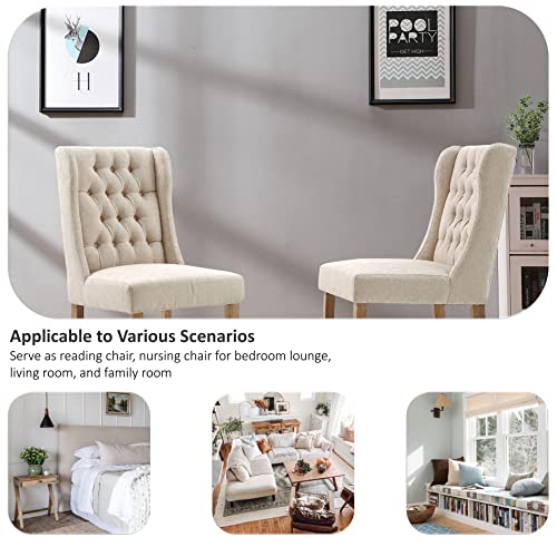 Locus Bono Modern Dining Chairs Set Of 2, Upholstered Kitchen & Dining Room Chairs With Solid Wood Legs,Tufted Linen Fabric Parson Chairs Side Chairs For Living Room, Restaurant (Cream/Beige) #TOP5