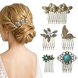 Matwsec 5 PCS Vintage Hair Side Combs Decorative Hair Combs Gold French Hair Comb with Teeth for Women Bridal...