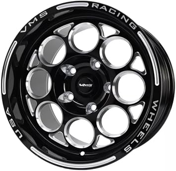 VMS Racing Modulo Wheel, 17x10 Inches, 5x120 Bolt Pattern, 44mm Offset, 73.1mm Center Bore, Black with Milling Finish