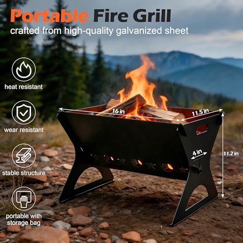 Image of Portable Camping Grill, HaSteeL Mini Campfire Grill with Grate & Carry Bag, Heavy-duty BBQ Outdoor Fire Pit for Camping Backyard, Bonfire, Patio, Easy Assembly