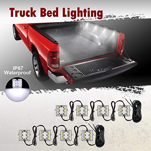 Partsam 8Pods Truck Bed LED Lighting Strip Kit White 6-5050-SMD 48LED Tail Running Board Rear Work Box LED Light for Truck Pickup Cargo Trailer RVs