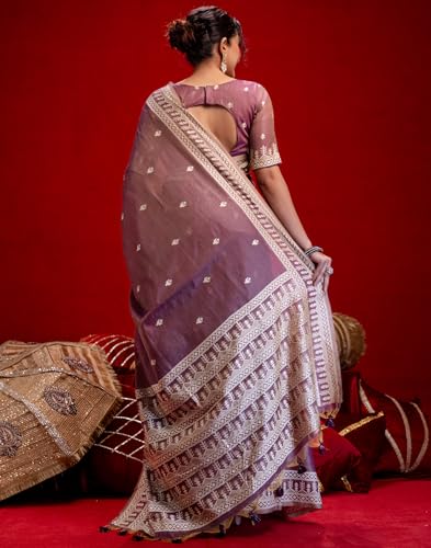 Image of SIRIL Women's Cotton Weaving Tassels Saree With Unstitched Blouse Piece