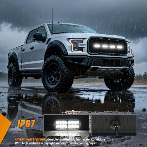 Image of Nilight 4PCS 24LED White Strobe Light 12V /24V Grille Surface Mount | Hazard Safety Warning Light with Sync Feature for Car Truck Camper Side Marker Aluminum Alloy Base Emergency Lights