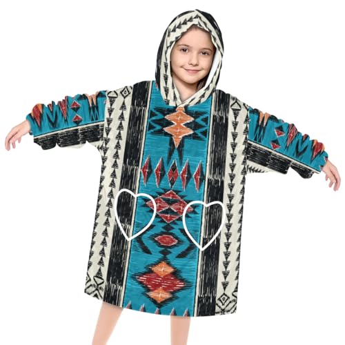 Wearable Blanket Hoodie for Kids, Aztec Fleece Sweatshirt Blanket Oversized Blanket Sweatshirt with Pocket Flannel Warm Hooded Blanket 6-10 Year Old Girl Boy Gift, One Size