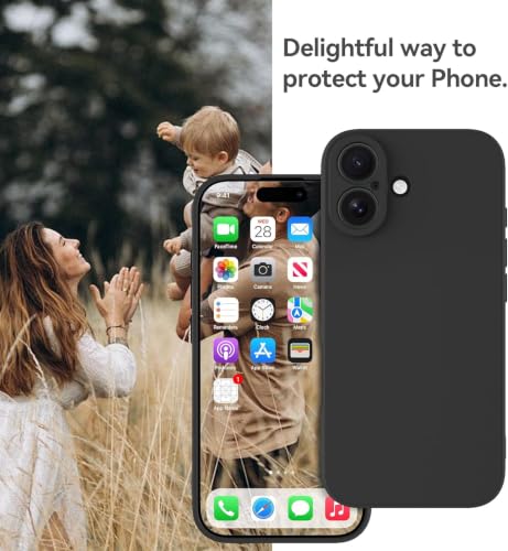 Image of DIZORO Square Microfiber Candy Case Compatible for iPhone 17 Shockproof Slim Back Cover Liquid Silicone Case - Black