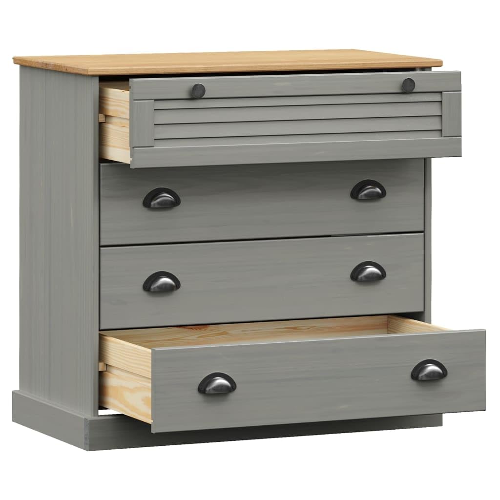 Tomostar Commode 4 Tiroirs, Commode Chambre Meuble de Rangement Chest of Drawers Vigo Gris 80x40x76 cm Bois Massif de pin