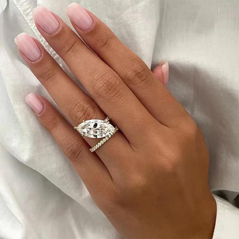 14K Plated Rose Gold 3.5CT Solitaire Elongated Marquise Cut Engagement Ring for Women, Simulated Diamond Promise Handmade Ring Promise Wedding Rings Size 7#2