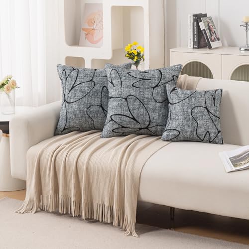 Image of HOKIPO 'Elira Series' Printed Quilted Cushion Cover for Sofa 16x16 Inches, Set of 2, Intense Grey Abstract Floral (AR-6231-C2*2)