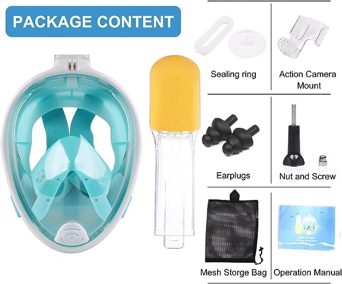 Olpad l Diving Mask, 180°, Full Face Mask, Snorkel Set, Diving Goggles, Anti-Fog and Anti-Leak, Easybreath Subea with Camera Holder, Swimming and Diving, Adults and Children (Grey S/M)
