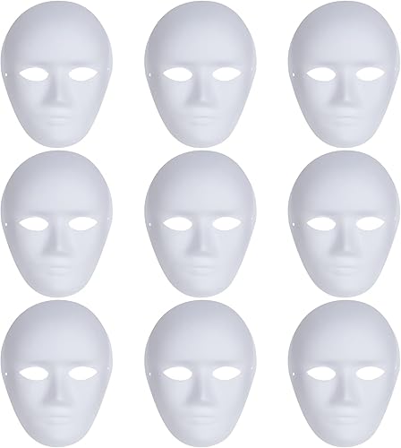 Yookat 9 piezas de máscaras de cara completa para bricolaje máscaras de arte de papel máscaras blancas para manualidades máscara de papel pintable