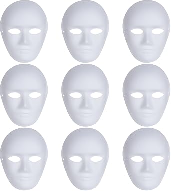 Yookat 9 Pieces DIY Full Face Masks Plain White Mask Full Face Blank Paintable Mask Mardi Gras Masks Masquerade Masks