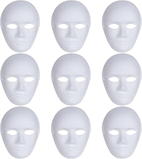 9 Pieces DIY Full Face Masks Plain White Mask Full Face Blank Paintable Mask Mardi Gras Masks Masquerade Masks