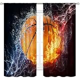 Cinbloo Sports Curtains for Boys Bedroom 42W x 63L Inch Rod Pocket Kids Basketball Curtains Cool Basketball Wall Art for Men Abstract Flame Decor Teenagers Living Room Window Drapes Fabric 2 Panels