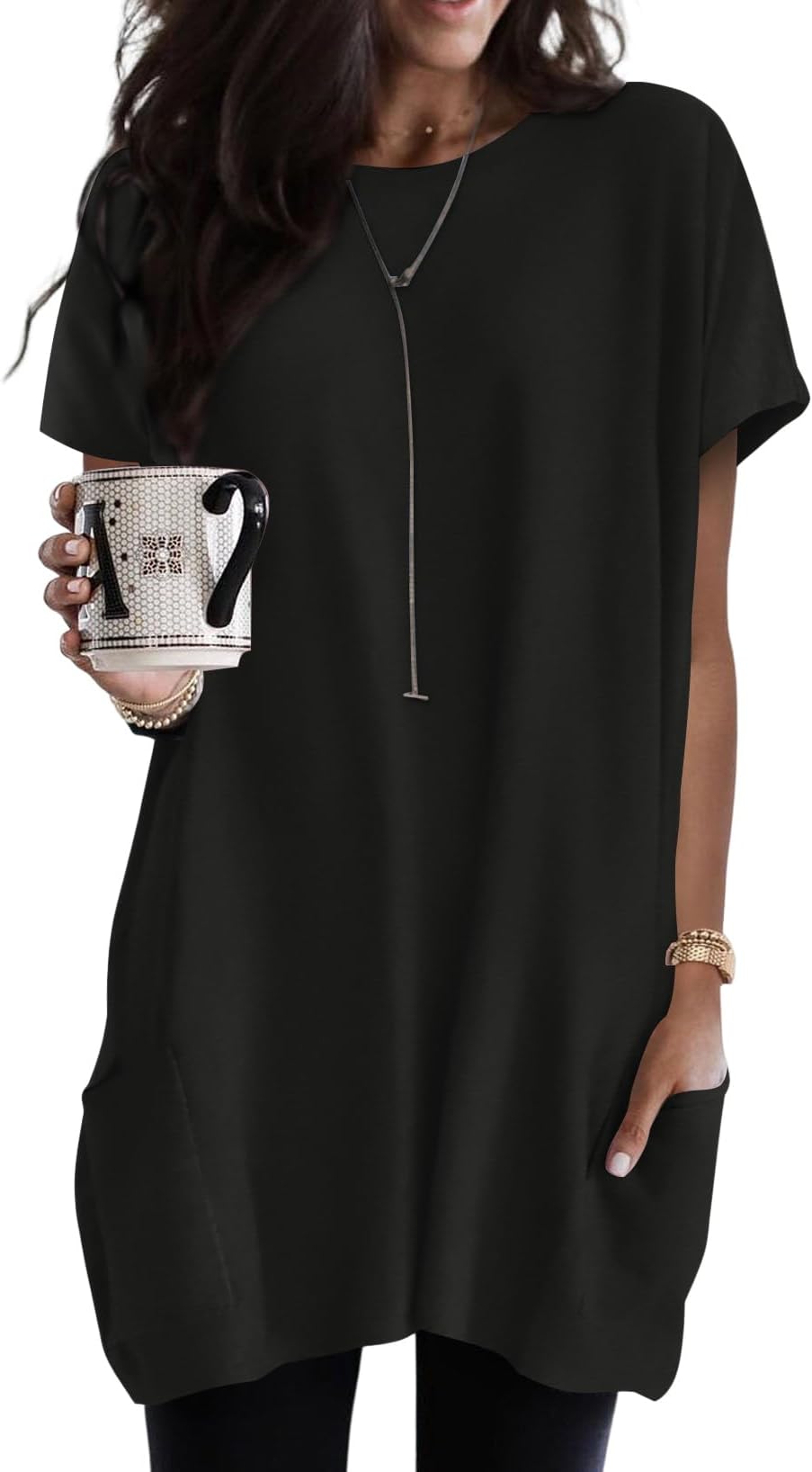 DokotooWomens Summer Casual Short Sleeve Shirts Loose Fit Oversized Tshirts Tunic Tops with Pockets