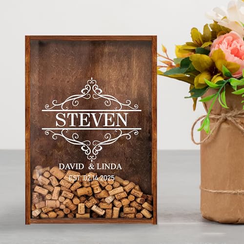Personalized Gifts, Custom Wine Cork Wooden Shadow Box Frame, Personalized Wine Cork Holders Decorative, Wall Mounted Tabletop Shadowbox Gift