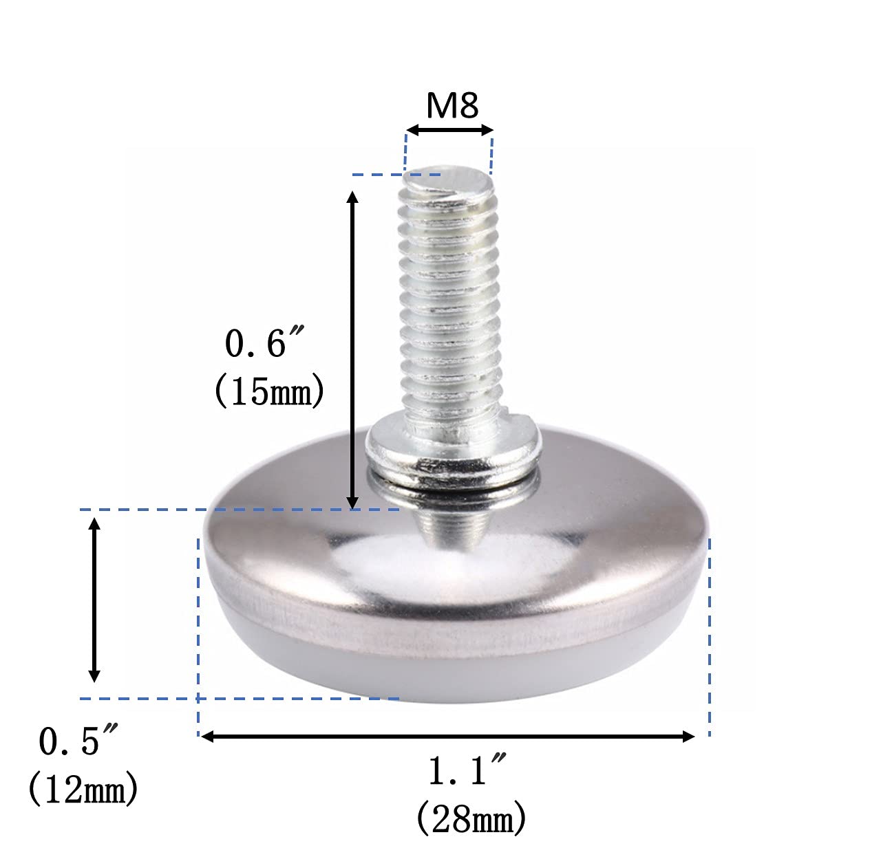 TOVOT 24-Pack M8 X 1.25mm Leveling Feet With Nuts – Adjustable Furniture Levelers, 28mm Screw Length X 27mm Plastic Base
