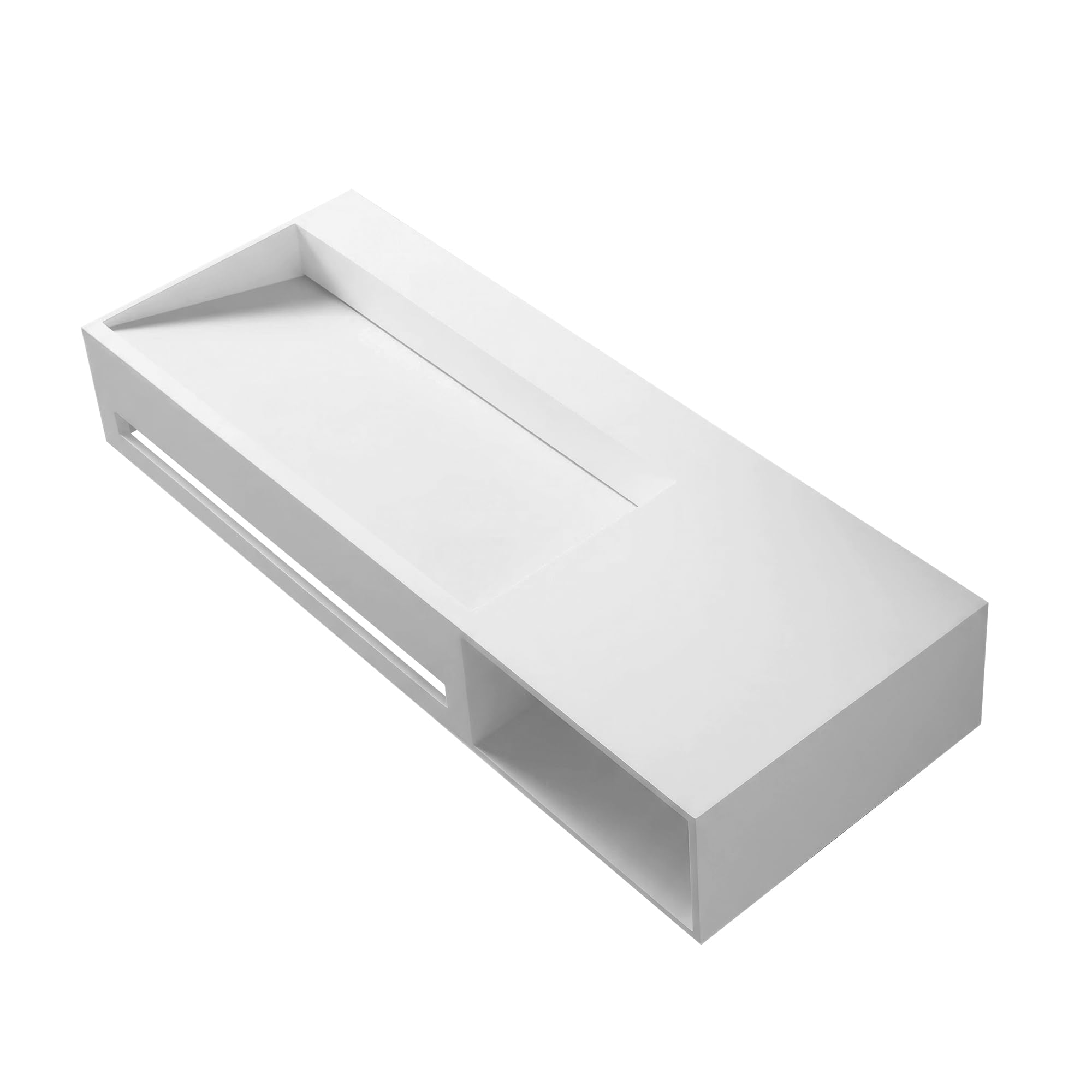 Lavabo sospeso con portaoggetti e porta asciugamani TWG62 - Solid Surface - bianco opaco, Larghezza lavabo:120 cm