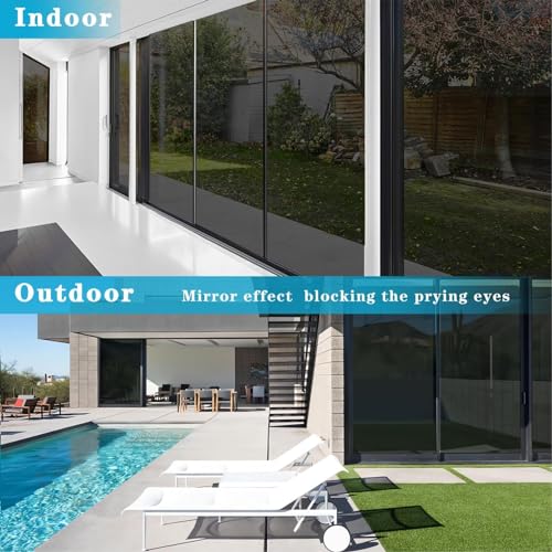 Image of CREON Window Black Sheet Vinyl Film for Privacy Home,Bathroom-Kitchen Window Glass Tint One Way Mirror Effect,Decorative Black Shine Glass Waterproof&Scratch Proof Window Film(20X55 in)-Self-Adhesive