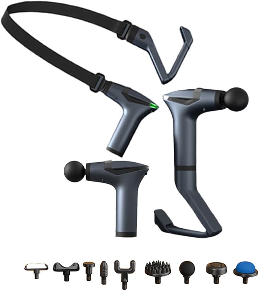 Massage Gun with Fascia Band Edition Extended Handle, 6mm Deep Tissue Massage, Muscle/Neck/Shoulder/Waist/Leg Massager, Portable, for Pain Relief, 9 Massage Heads and 12 Speed Levels