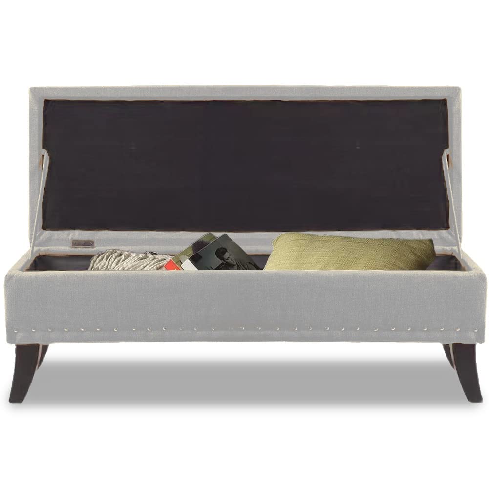 BAKAJI Puf - Baúl para Banco y reposapiés, para Dormitorio, Revestimiento de Tela, Rectangular, Suave, Espacioso, con Estructura de Madera, 80 x 45 cm (Gris)