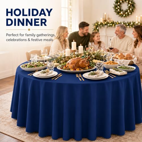 Image of WNINK 2 Pack Navy Blue Round Tablecloth, 84 Inch Disposable Plastic Table Covers, Navy Blue Round Table Cover for Birthday Parties, Holiday, Picnic, BBQ, Family Gathering Party Supplies