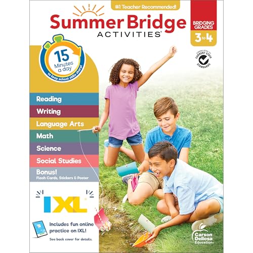 Image of Summer Bridge Activities 3rd to 4th Grade Workbook, Activity Book With Math, Language Arts, Reading Comprehension, Science, Social Studies, Writing, Fitness, Flash Cards, Stickers and More