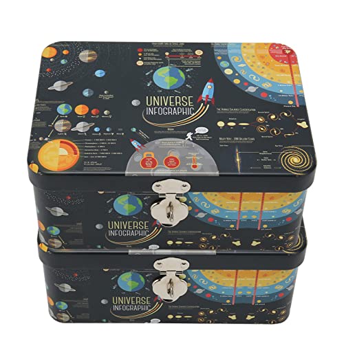 AMONIDA Scatola di Latta Rettangolare, Scatola di Latta, Infografica dell'universo, 2 Pezzi per la Famiglia