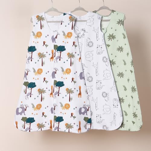 Image of david's kids 3 Pack 100% Cotton Baby Sleep Sack 18-24 Months, Soft Baby Wearable Blankets with 2-Way Zipper, Comfy Toddler Sleeping Bags for Boys Girls Neutral, X-Large Size, Woodland Animals