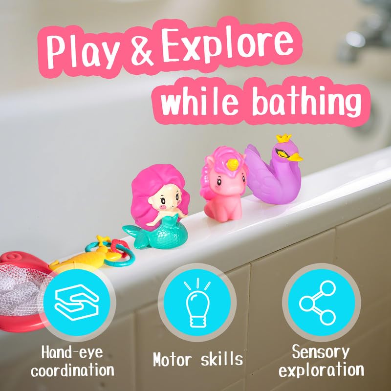Juguetes de baño sin agujeros para bebé, juguetes de bañera para niñas con almacenamiento y red, sellados, flotan en el agua 4