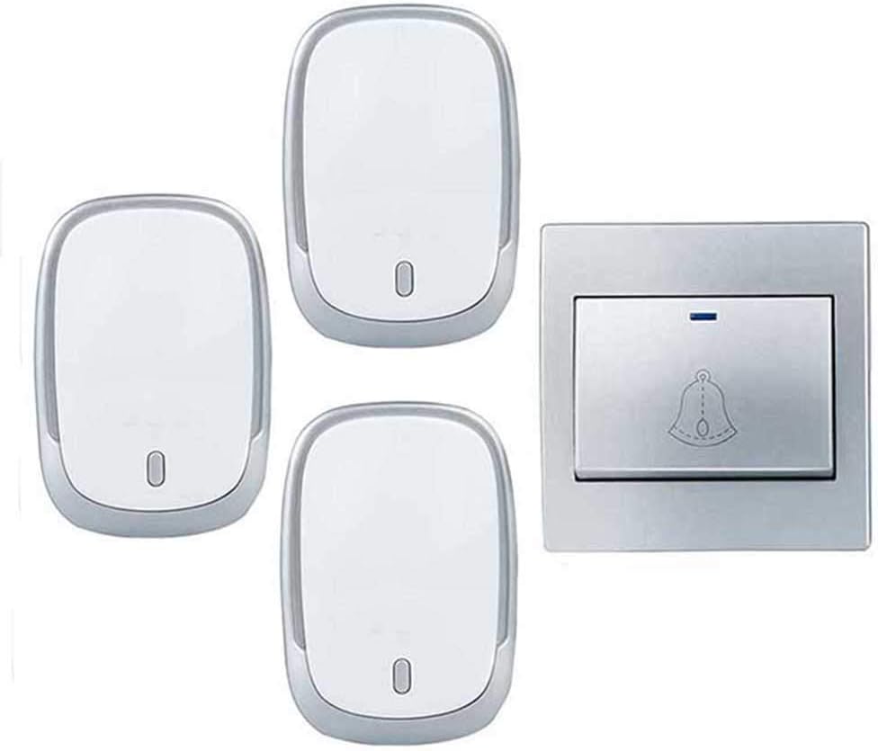 Wireless Doorbell Waterproof, AC Doorbell 300M Transmission Distance Wall Plug-in Cordless Doorbell, 1 Transmitter 3 Receivers, 36 Music Melody / 4 Volume Levels,Gold,Silver
