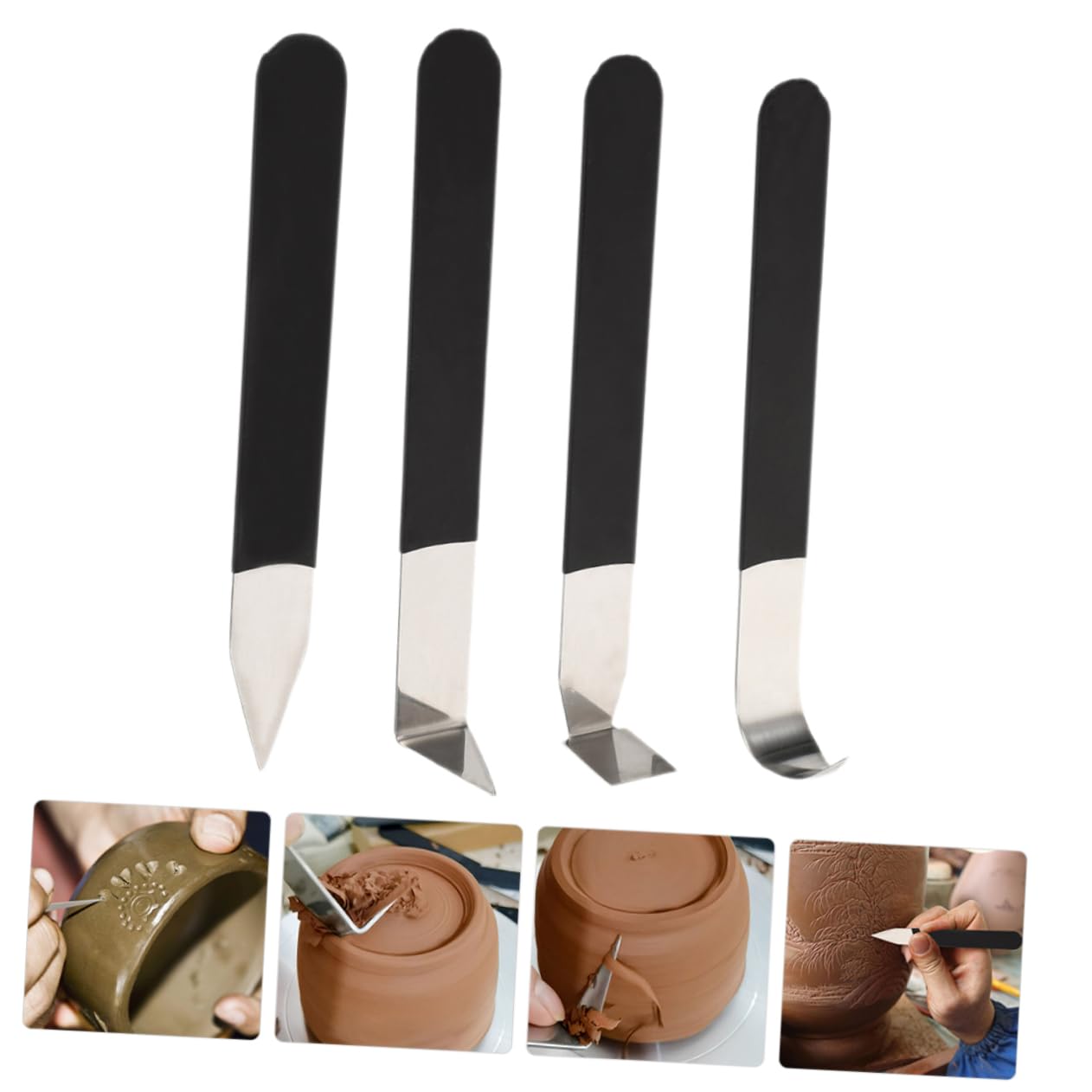LIFKOME 4Pcs Pottery Clay Carving Tools Ergonomic Handle Sculpting Cutters for Art Projects Clay Carving Cutter Kit for Beginners and Professionals