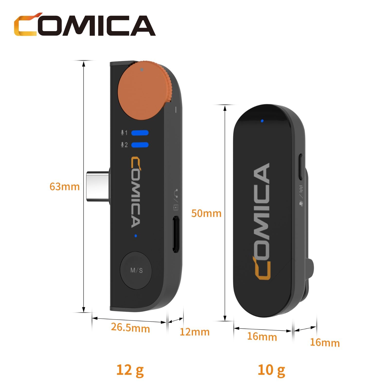 comica Vimo S-UC Black Wireless Lavalier Microphone System 2.4G Micrófono de grabación de Doble Canal con Estuche de Carga para Android y grabación de Video, entrevistas y vlogging