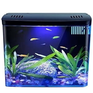 Fish Tank 1.3 Gallon Small Aquarium Clear Aquarium Tank with 3 Layer Filter ＆ LED Light, Self Cleaning Desktop Fish Tank Home Decor for Betta Fish, Shrimp, Goldfish Black Aquarium Tank 1 Gallon Fish T