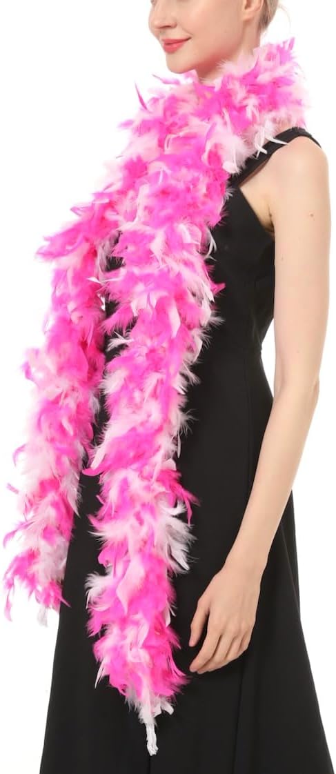 80 Gram 2 yards Long, Chandelle Feather Boa, Great for Party, Wedding, Halloween Costume, Christmas Tree Decoration (Candy pink mix White Color) - Image 3