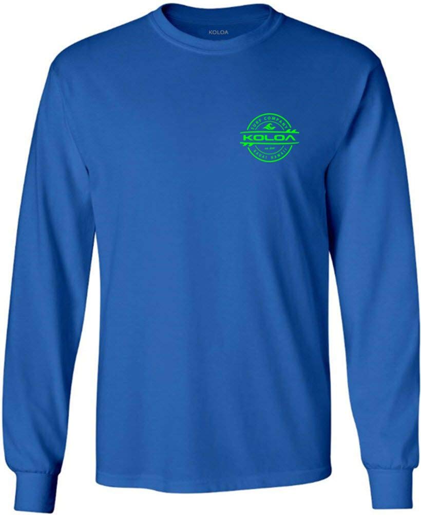 Joe's USA Koloa Surf Co. Long Sleeve Thruster Logo Heavy Cotton T-Shirt-XL-Royal/Green
